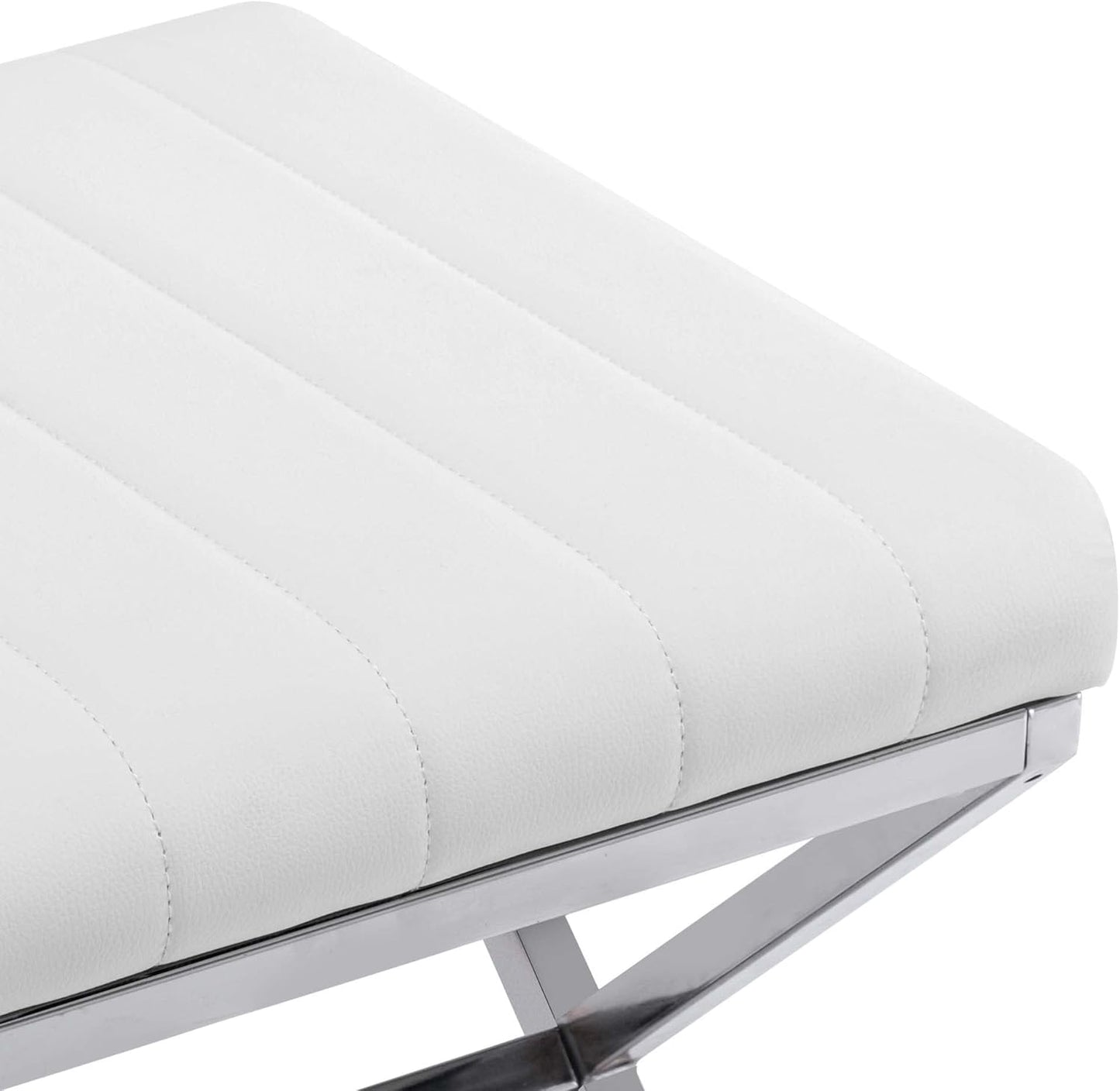 DUHOME Vanity Stool,Modern PU Leather Ottoman Stool Chair for Vanity Bench with Metal X Legs, Rectangle Makeup Stools Padded Foot Rest Ottoman for Makeup Room, Living Room, Bathroom,White