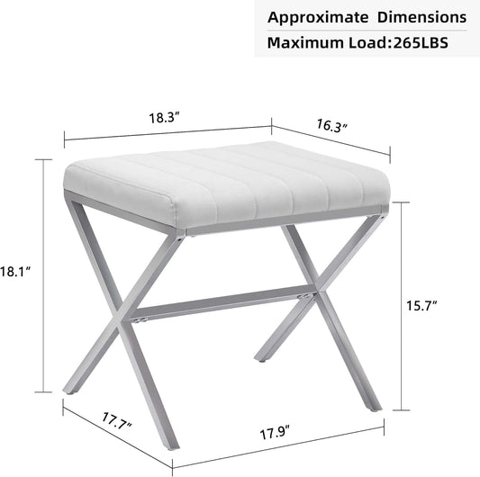 DUHOME Vanity Stool,Modern PU Leather Ottoman Stool Chair for Vanity Bench with Metal X Legs, Rectangle Makeup Stools Padded Foot Rest Ottoman for Makeup Room, Living Room, Bathroom,White