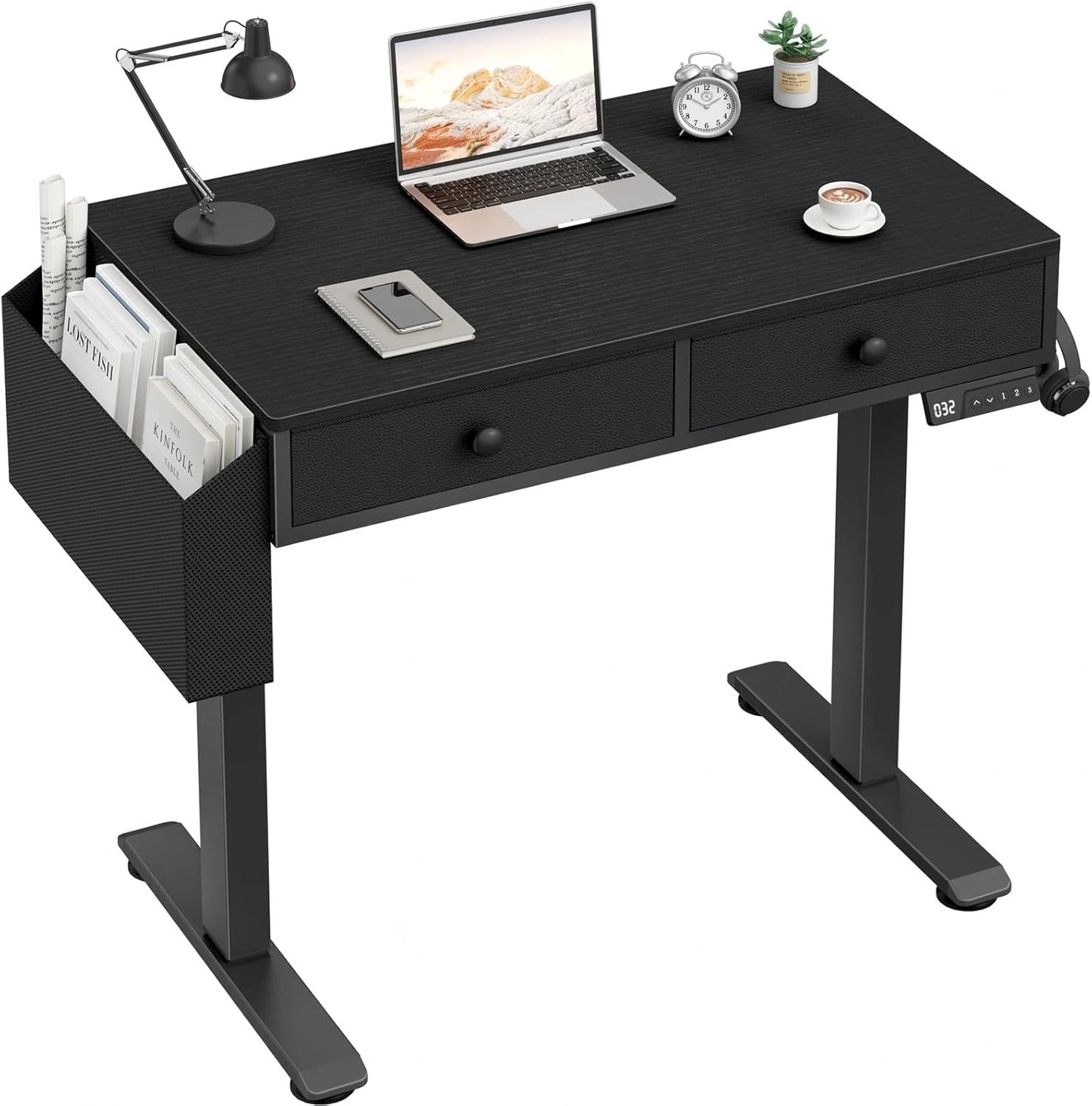 Electric Standing Desk Adjustable Height - 40 Inch Sit Stand Desk with Storage Drawers , Small Standing Desks with Shelf Monitor Stand, Kids Girls Computer Desks for Bedroom Home Office, Rustic Brown