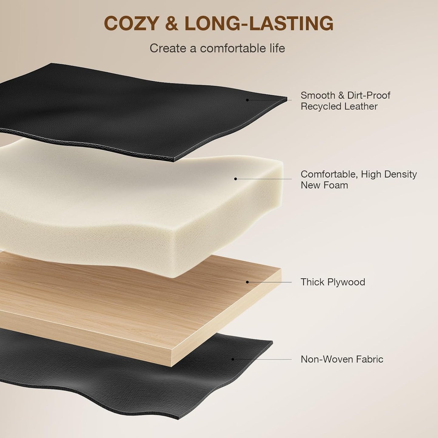 18-Inch Leather Vanity Stool Chair, Vanity Bench with Metal X-Leg, Ottoman Accent Stool with Thick Padded Saddle Seat, Black